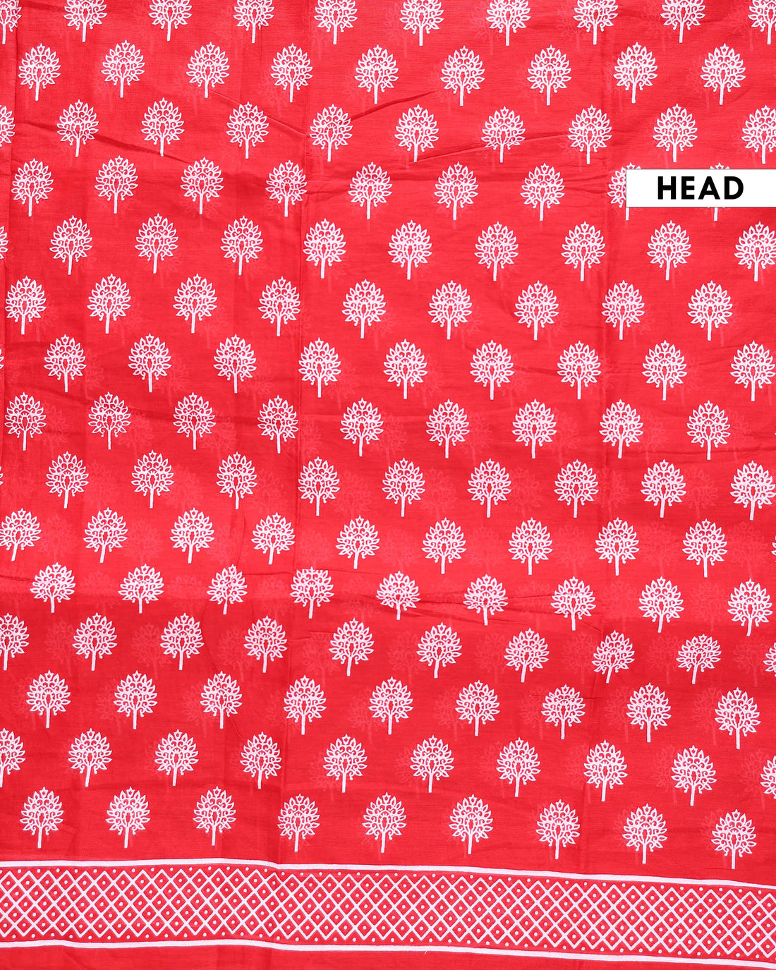 Traditional Hand Block Print Mulmul Saree with Geometric Border - Red