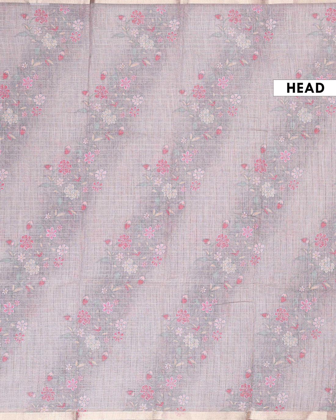 Elegant Floral Woven Linen Blend Saree with Subtle Sheen and Self Woven Contrast Border - Beige