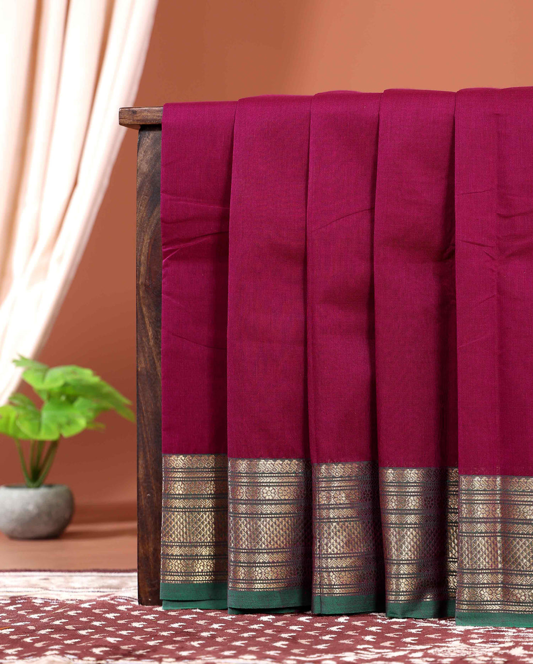 Traditional Kanchi Cotton Saree with Rich Zari Woven Border Intricate Temple & Diamond Motifs - Purple