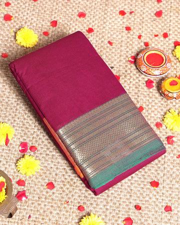 Traditional Kanchi Cotton Saree with Rich Zari Woven Border Intricate Temple & Diamond Motifs - Purple