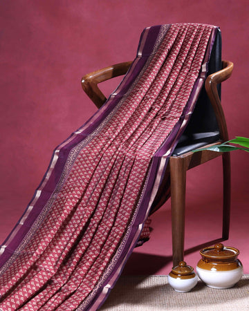 Elegant Semi Chanderi Saree with All-Over Buta Weaving and Traditional Woven Border - Red