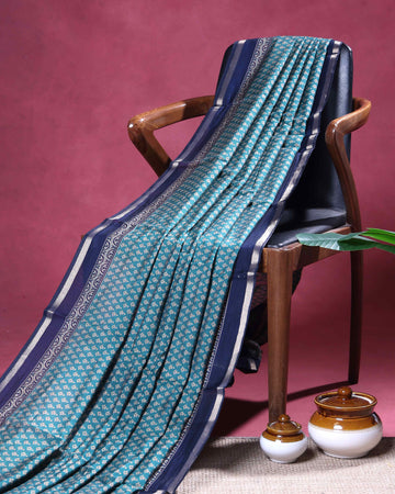 Traditional Semi Chanderi Saree with All-Over Buta Weaving and Traditional Woven Border - Teal