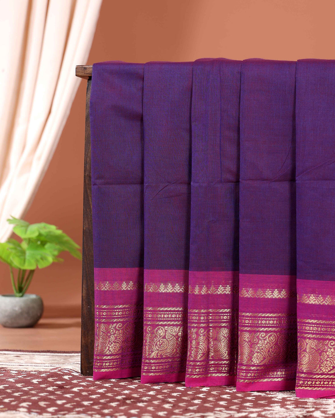 Elegant Premium Kanchi Cotton Saree with Traditional Floral Zari Border and Handwoven Soft Texture Body - Purple