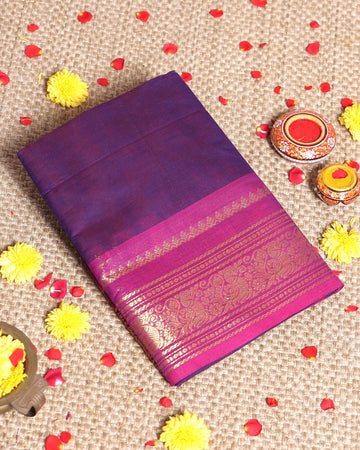 Elegant Premium Kanchi Cotton Saree with Traditional Floral Zari Border and Handwoven Soft Texture Body - Purple