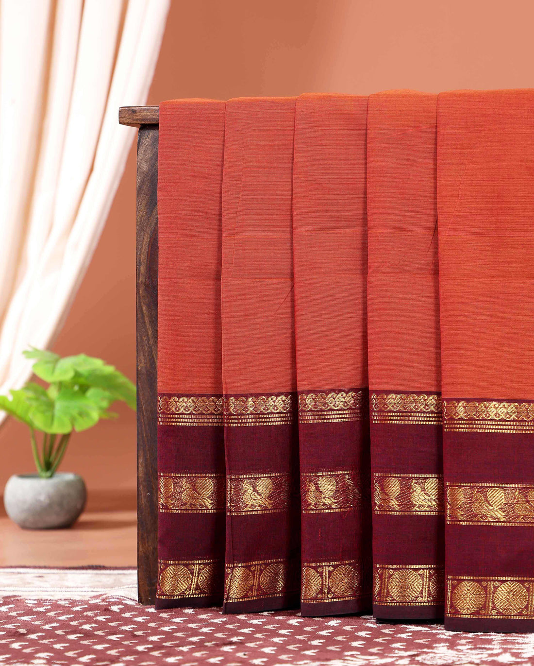 Elegant Kanchi Cotton Saree Adorned with Rich Traditional Zari Motifs and Elegant Handloom Finish - Dark Brown