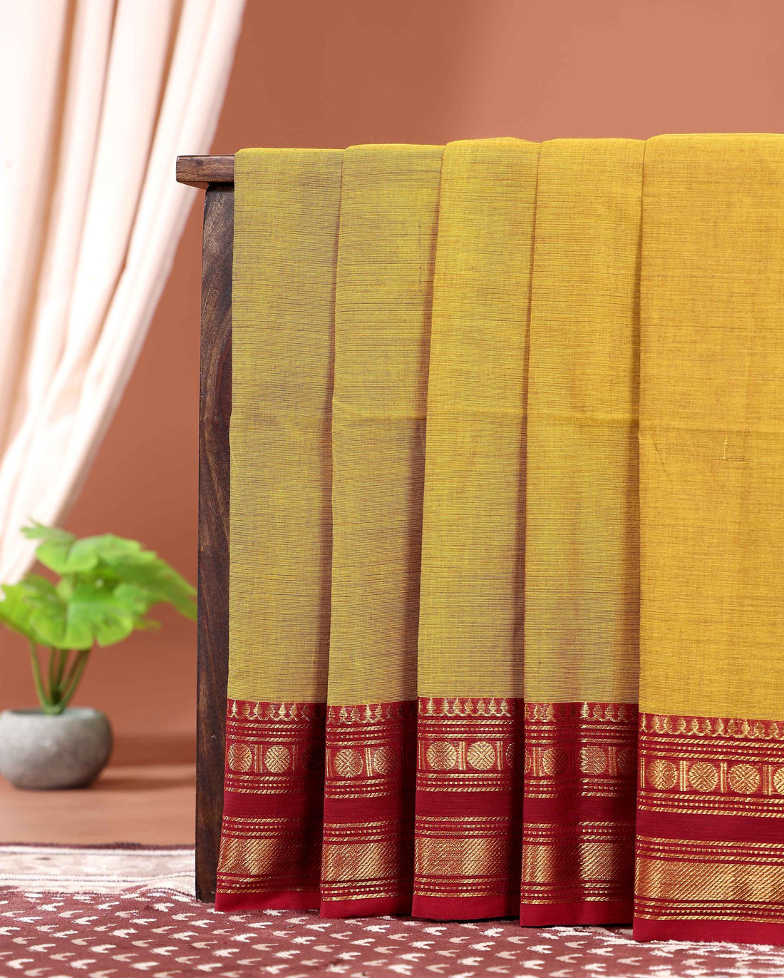 Elegant Kanchi Cotton Saree Traditional Zari Woven Borders and Fine Handloom Texture - Olive Green