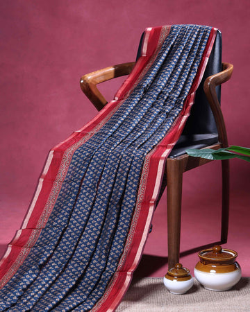 Elegant Semi Chanderi Saree with All Over Buta Weaving and Traditional Woven Border  - Blue