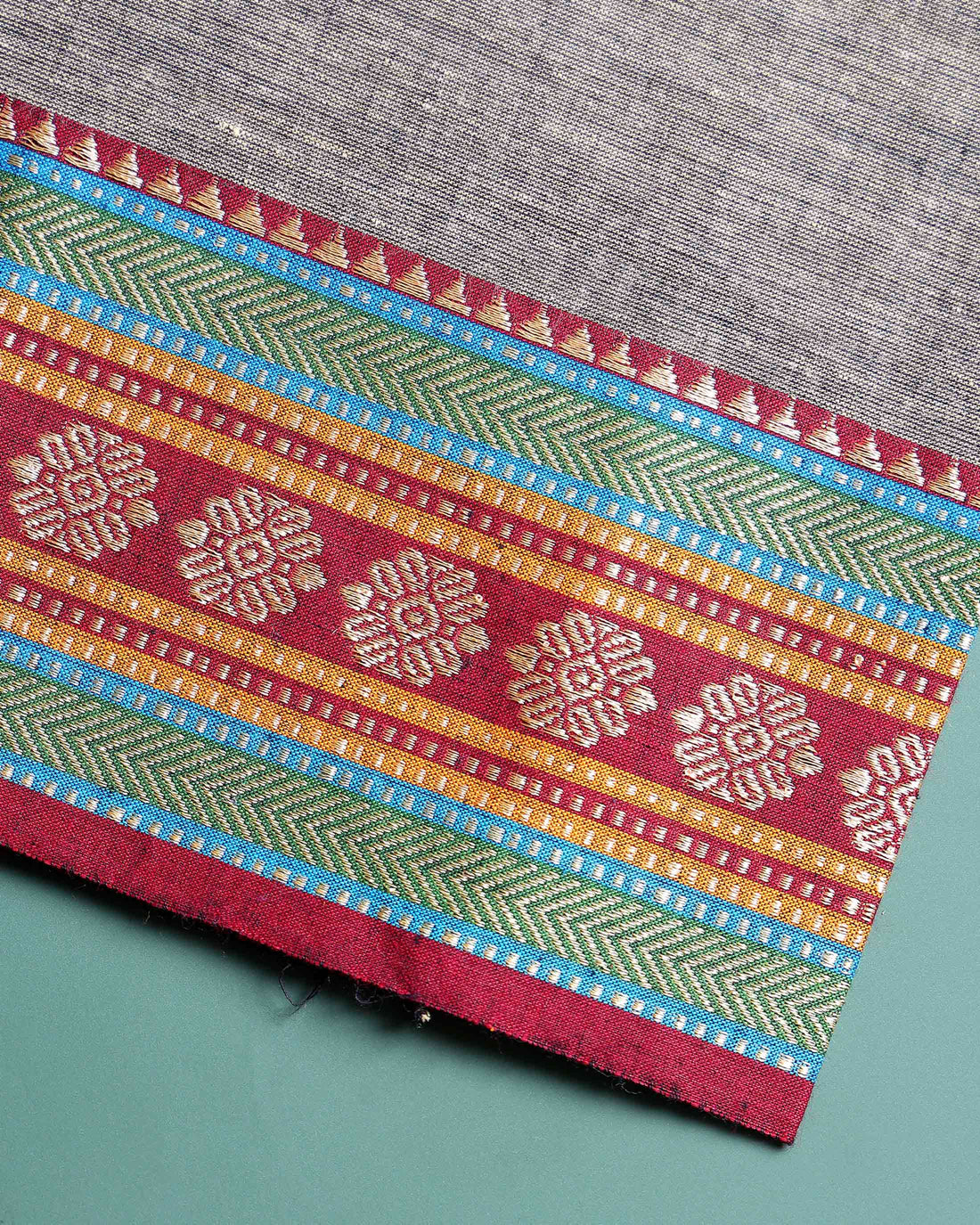 Handloom Cotton Unstitched Blouse Material with Zari Border - Beige