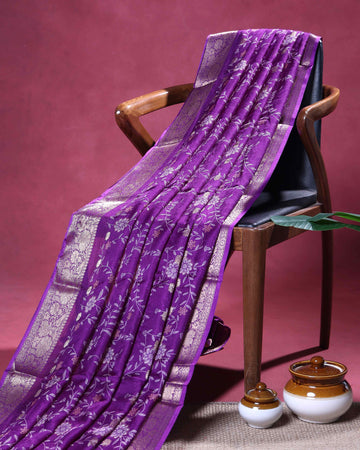 Elegant Dola Silk Saree with Intricate Floral Motifs and Traditional Woven Border - Purple