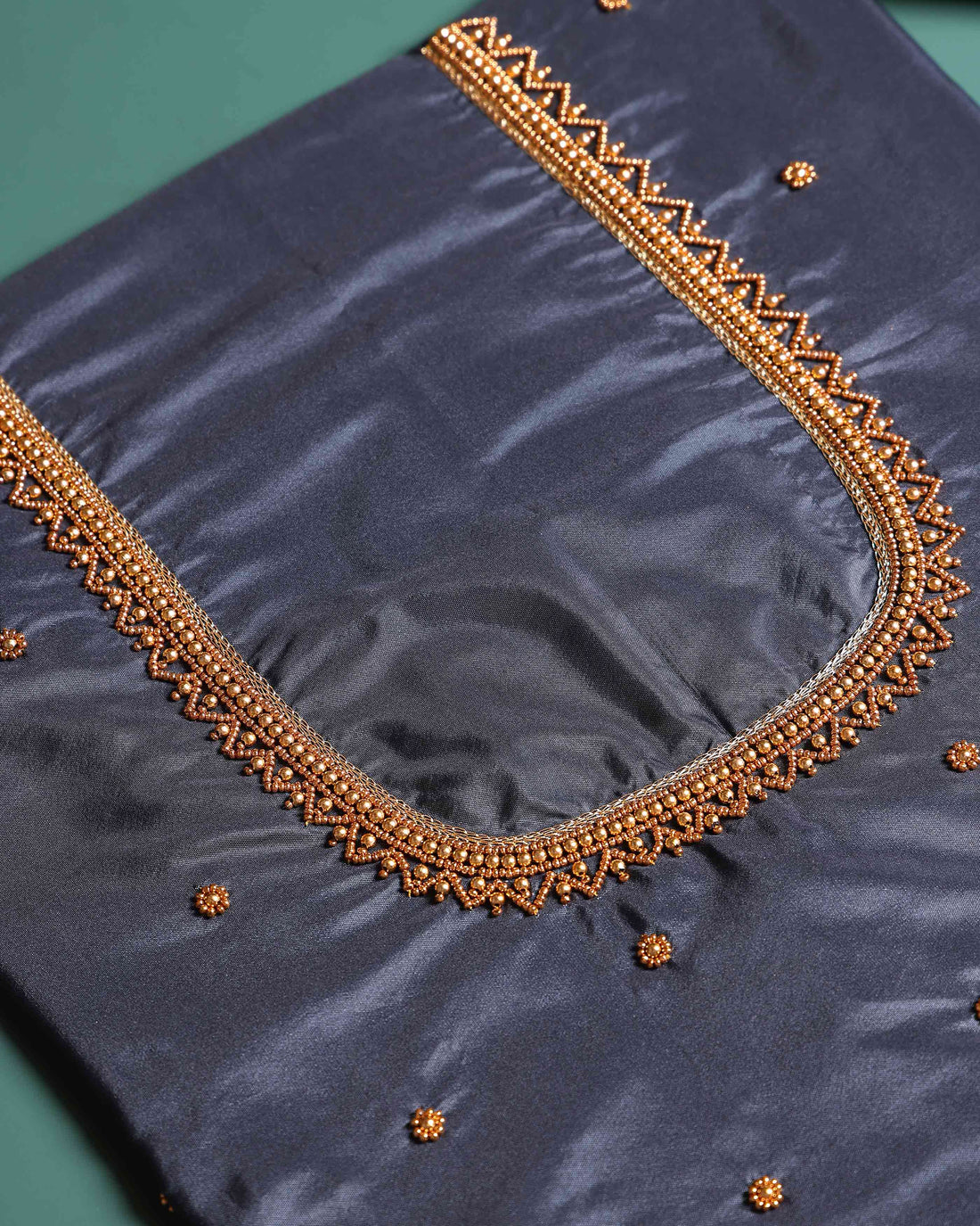 Traditional Embroidered Designer Blouse Material with Intricate Bead and Thread Work - Grey