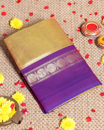 Handloom Pure Handwoven Kanchi Cotton Saree with Traditional Contrast Zari Border and Pallu - Mustard Yellow