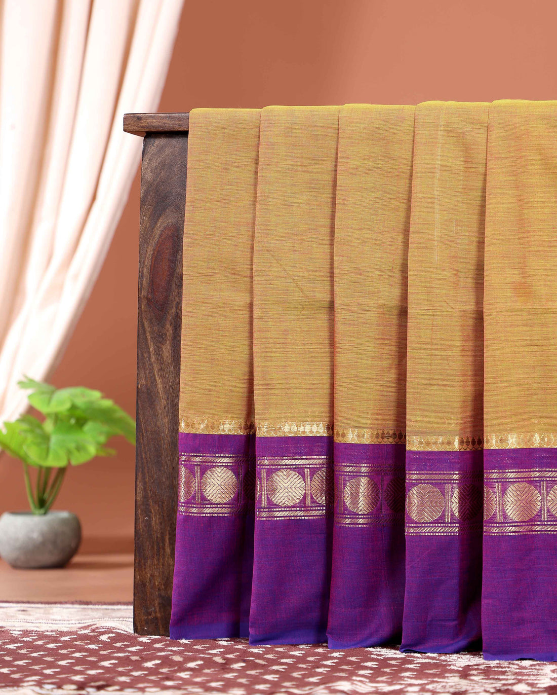 Handloom Pure Handwoven Kanchi Cotton Saree with Traditional Contrast Zari Border and Pallu - Mustard Yellow