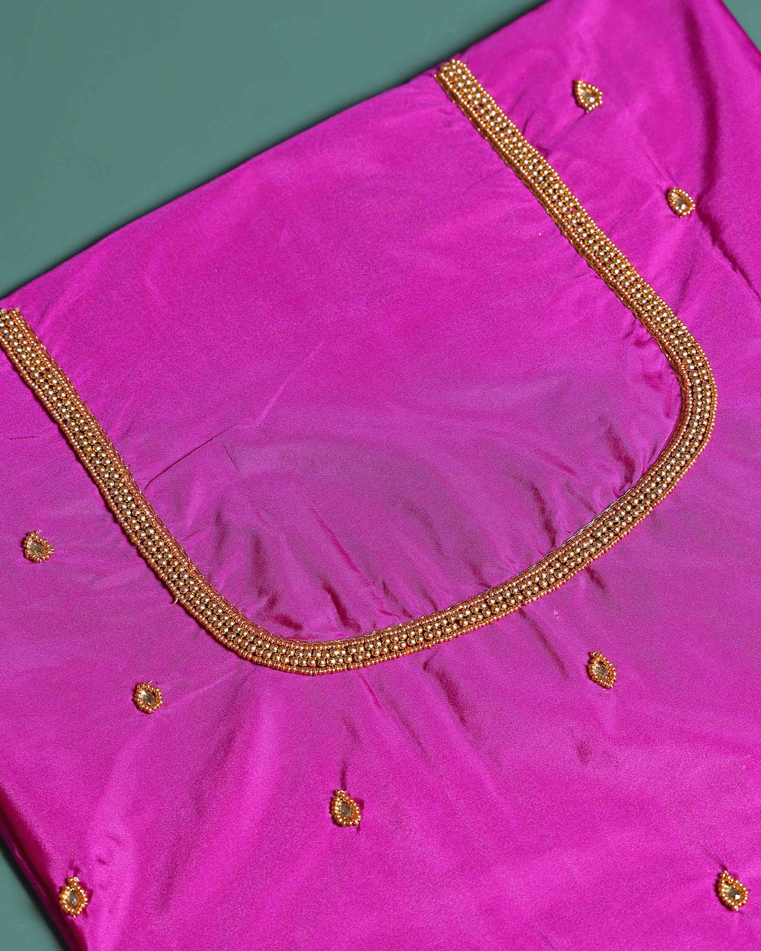 Traditional Embroidered Designer Blouse Material with Intricate Bead and Thread Work - Pink