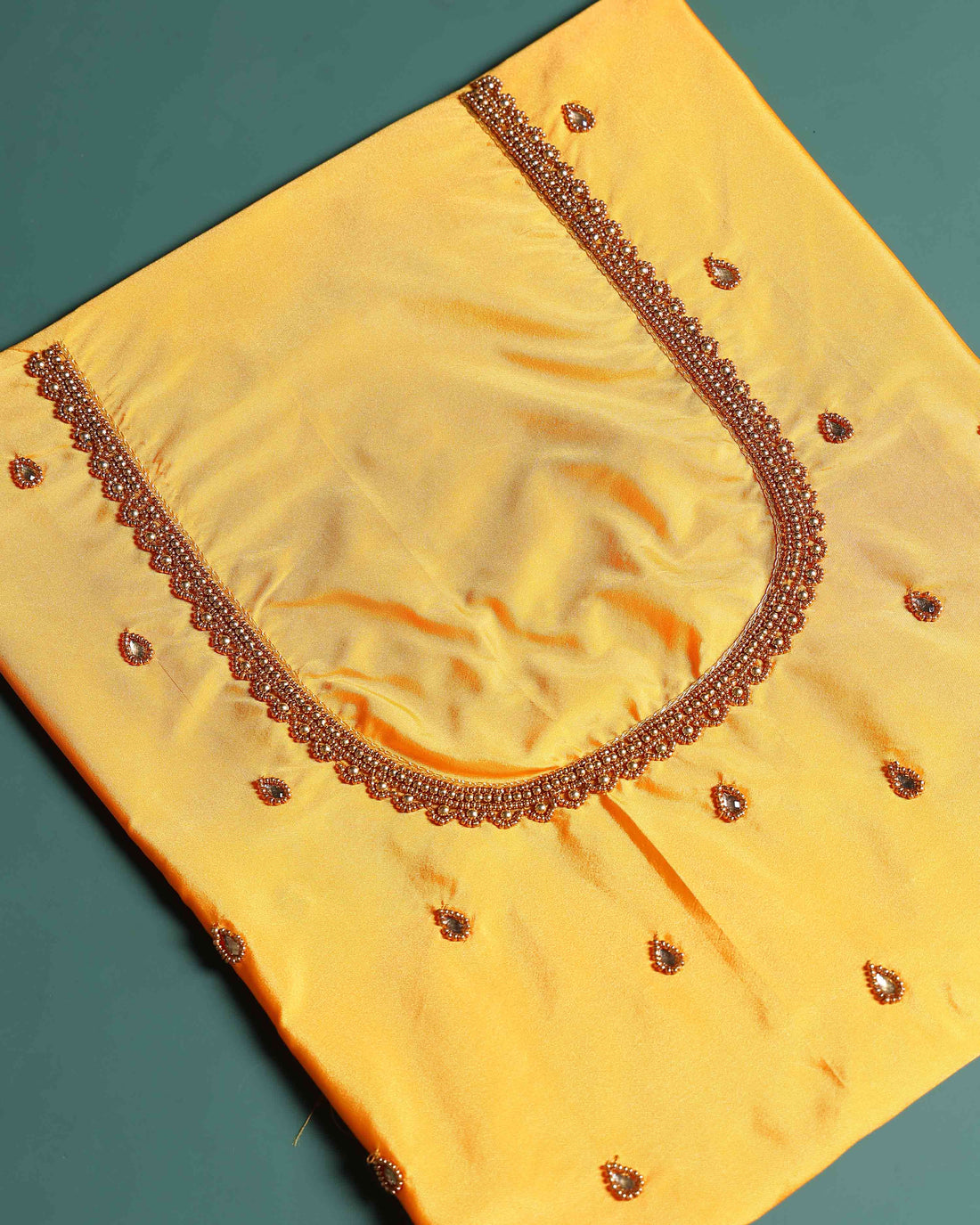 
Elegant Embroidered Designer Blouse Material with Intricate Bead and Thread Work - Yellow
