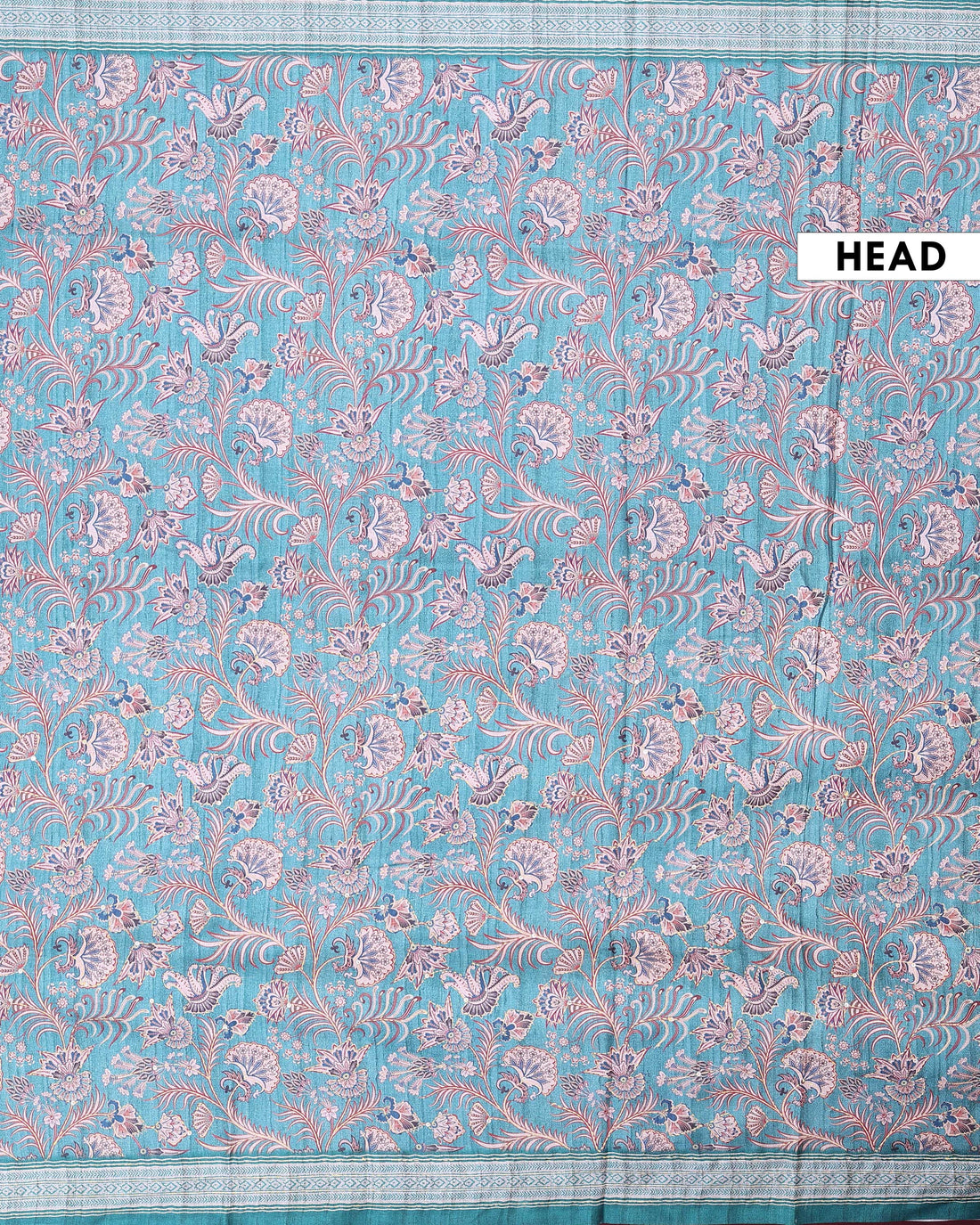 Elegant Semi Tussar Saree with All Over Floral Vine Print and Intricately Woven Traditional Border - Turquoise Blue