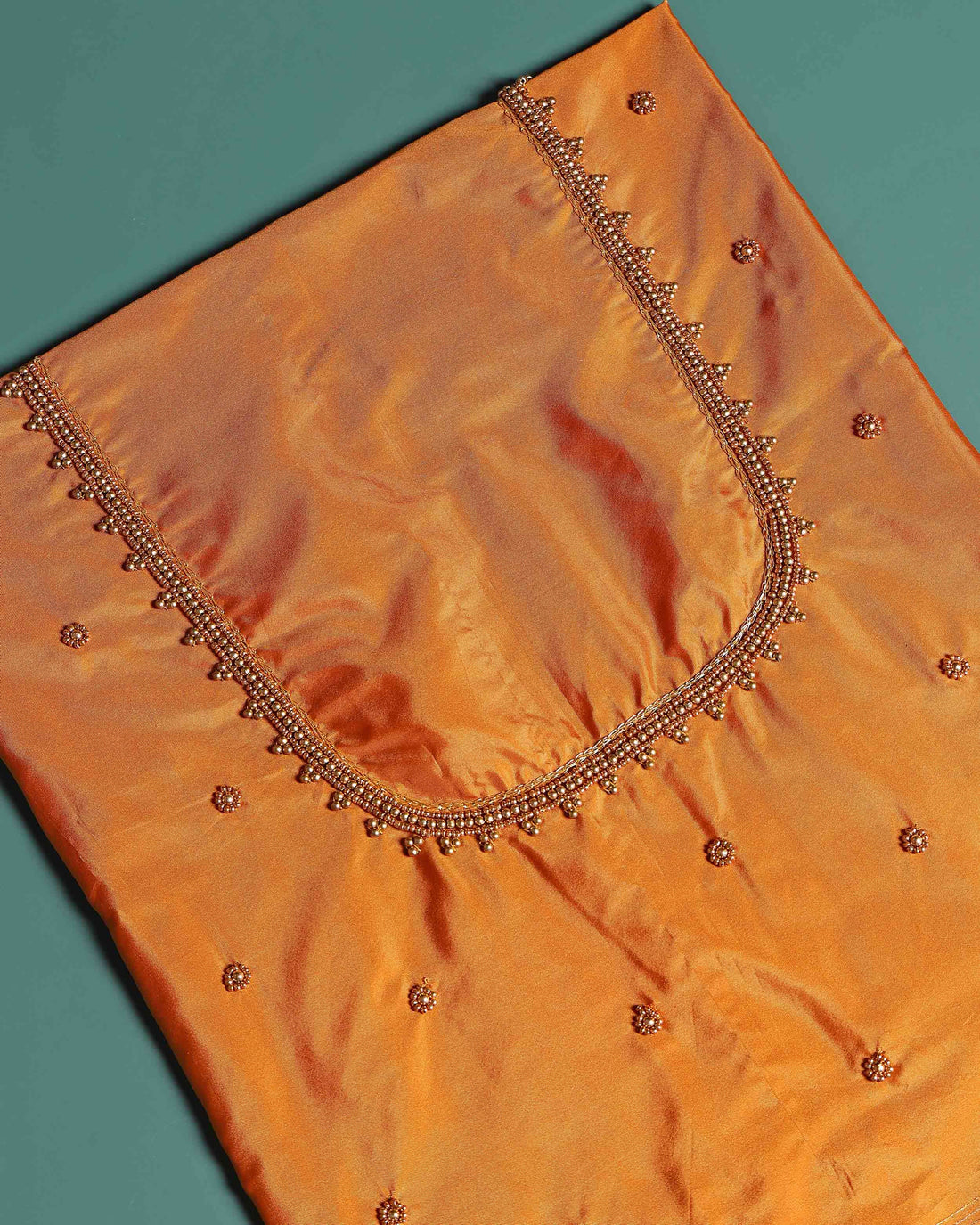 Elegant Embroidered Designer Blouse Material with Intricate Bead and Thread Work - Brown