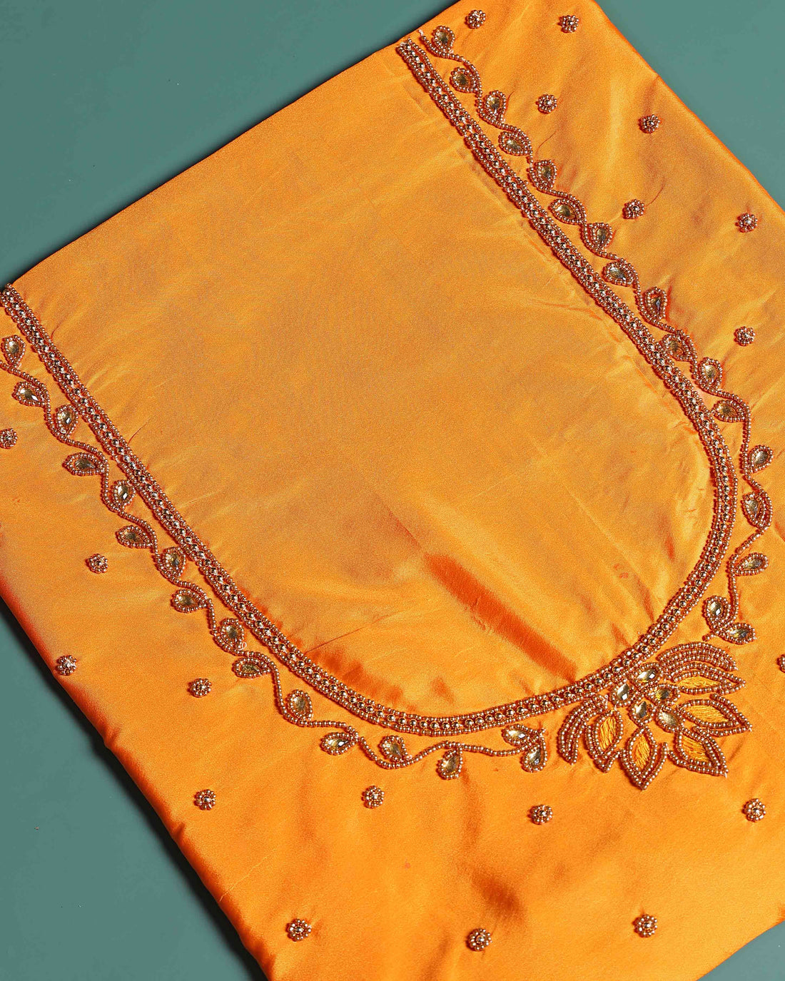 Elegant Hand-Embroidered Blouse Material with Aari Work - Yellow