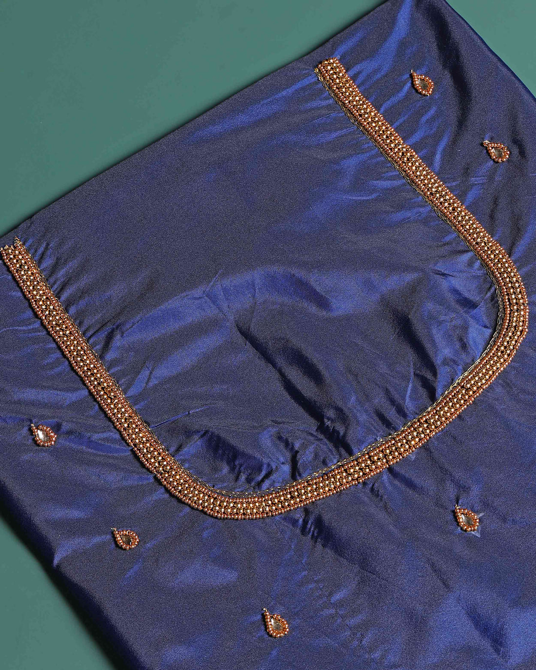 Elegant Hand-Embroidered Blouse Material with Aari Work - Blue