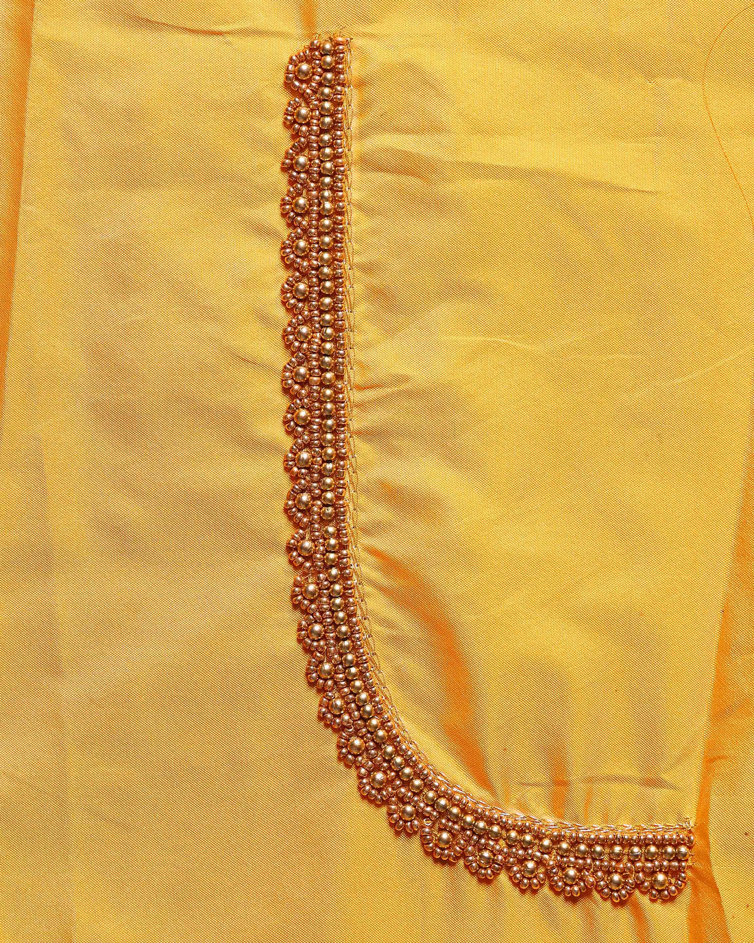 Traditional Hand-Embroidered Blouse Material with Aari Work - Yellow