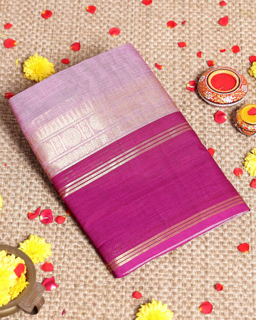 Traditional Kanchi Cotton Saree with Classic Temple Border and Zari Details - Onion Pink