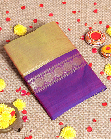 Traditional Handloom Kanchi Cotton Saree with Traditional Zari Border and Motif Detailing - Olive Green