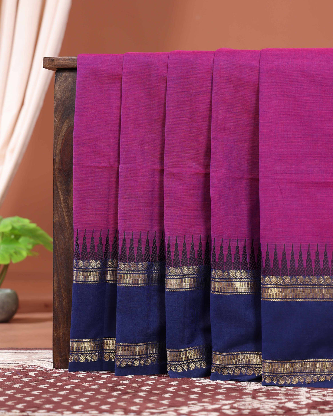 Elegant Handloom Kanchi Cotton Saree with Traditional Temple Border and Zari Accents - Purple