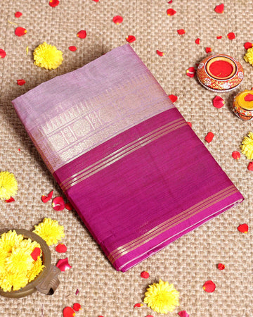 Traditional Kanchi Cotton Saree with Zari Border Handloom Weave & Elegant Temple Motif Detailing - Onion Pink