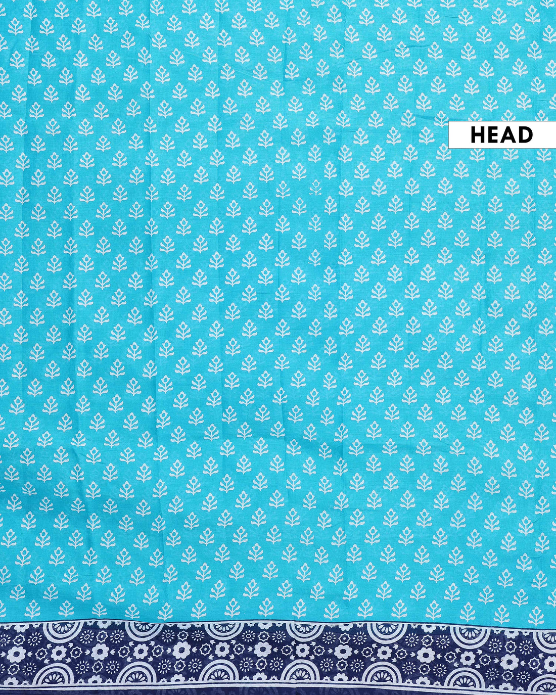 Traditional Hand Block Printed Mulmul Cotton Saree with Intricate Border - Sky Blue