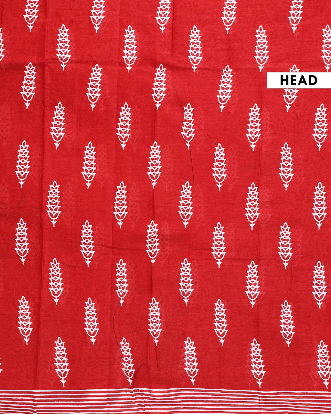 Handloom Hand Block Printed Mul Mul Cotton Saree with Striped Border - Red