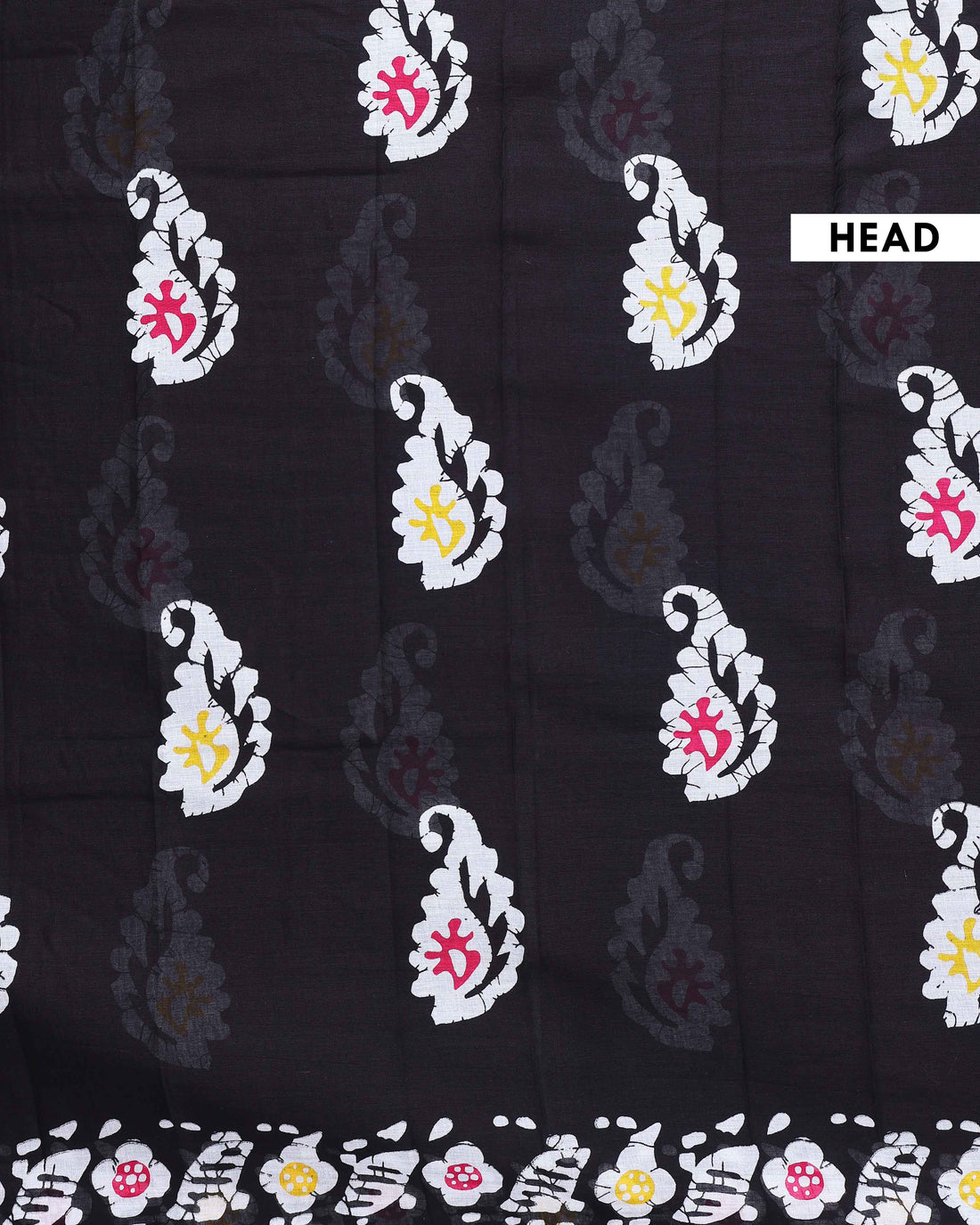 Traditional Mul Mul Cotton Saree with Traditional Print Border - Black