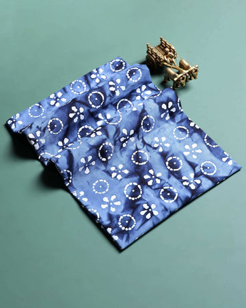 Traditional Women's Handcrafted Resist Dyed Circular and Floral Motif 1 Meter Blouse Material - Blue