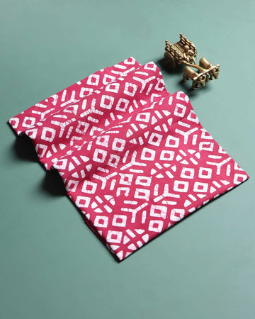 Traditional Women's Geometric Pattern 1 Meter Unstitched Blouse Material - Dark Pink