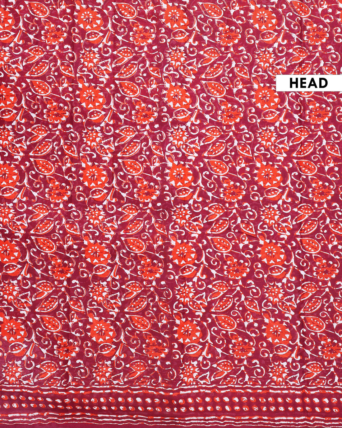 Hand Block Printed Mulmul Cotton Saree with Floral and Leaf Motifs - Maroon