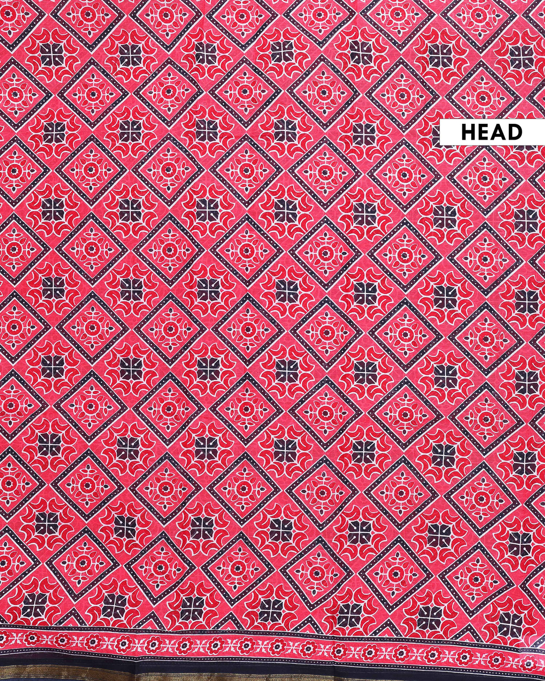 Handcrafted Mul Mul Cotton Saree with Traditional Ajrakh-Inspired Motifs - Red