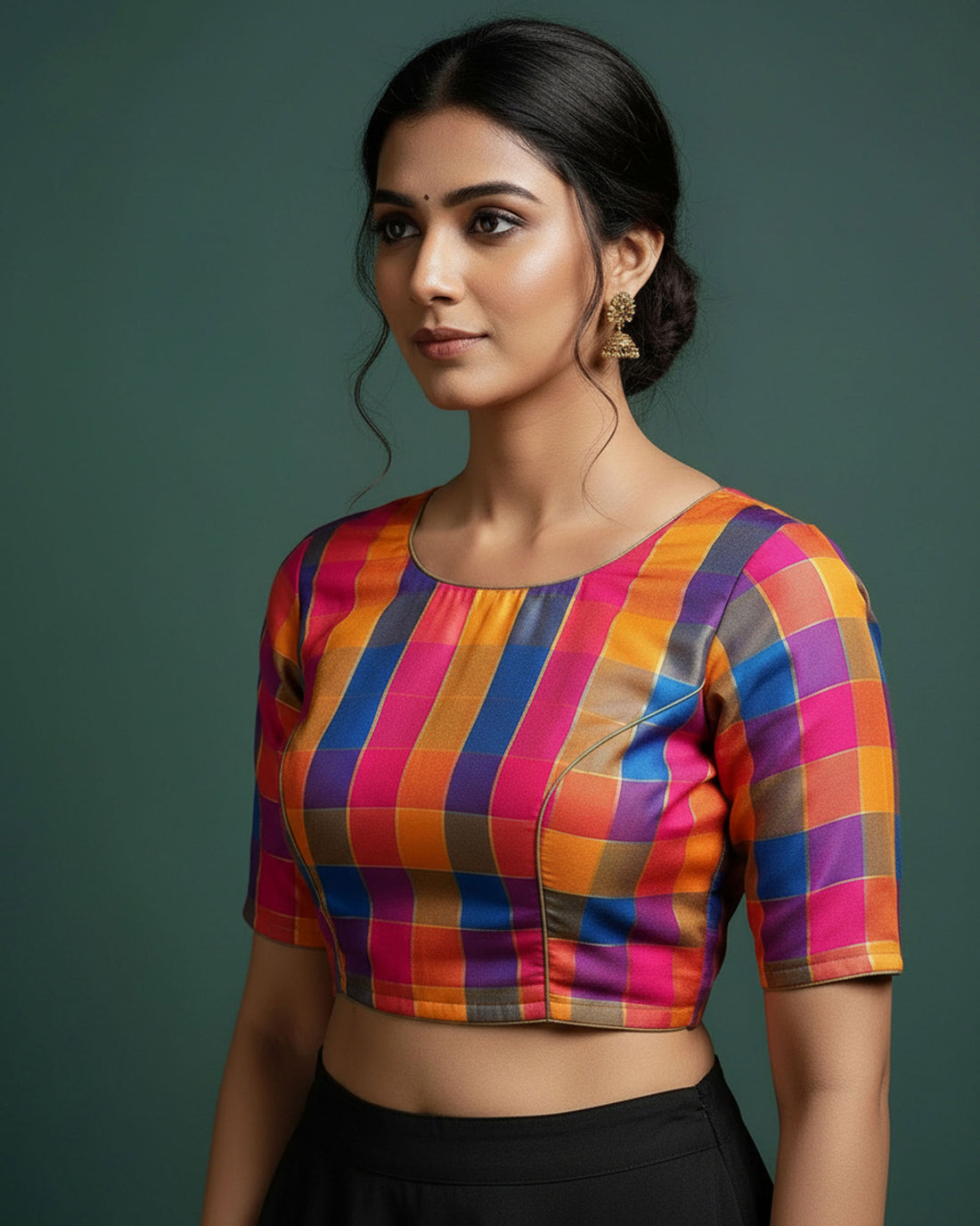 Women's Traditional Checked 1 Meter Blouse Material with Soft Finish - Multi