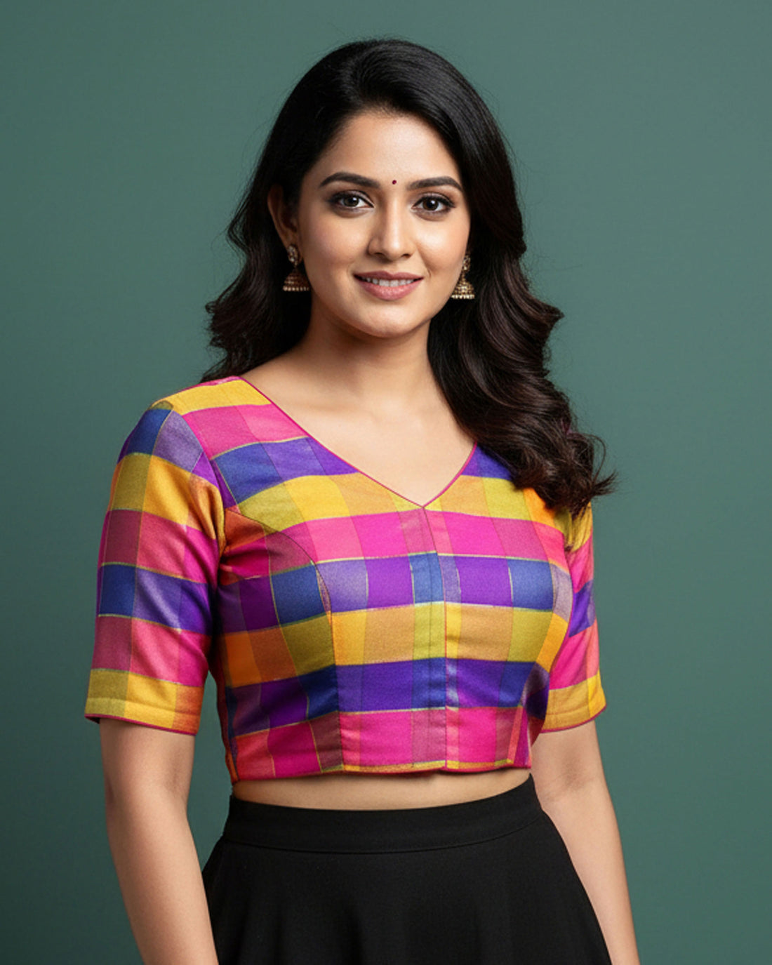 Women's Elegant Checked 1 Meter Blouse Material with Soft Finish - Multi