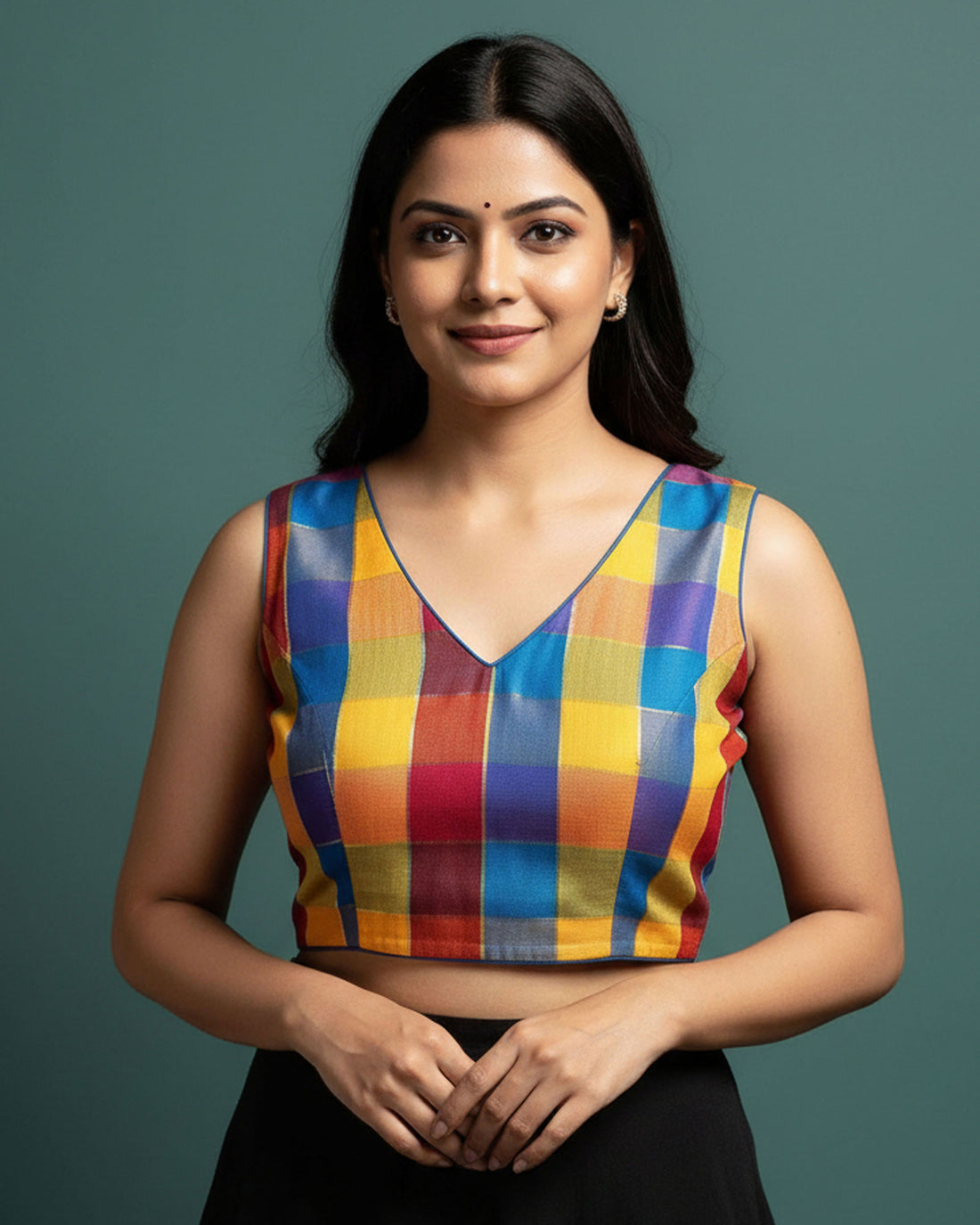 Women's Elegant Checked 1 Meter Blouse Material with Soft Finish - Multi