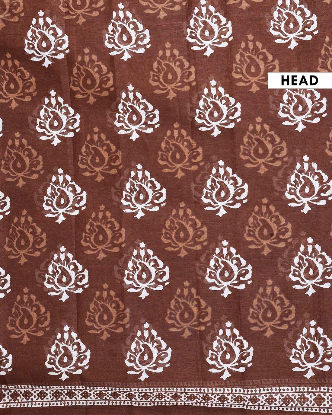 Traditional Handcrafted Mulmul Cotton Saree with Traditional Block Print and Border - Brown