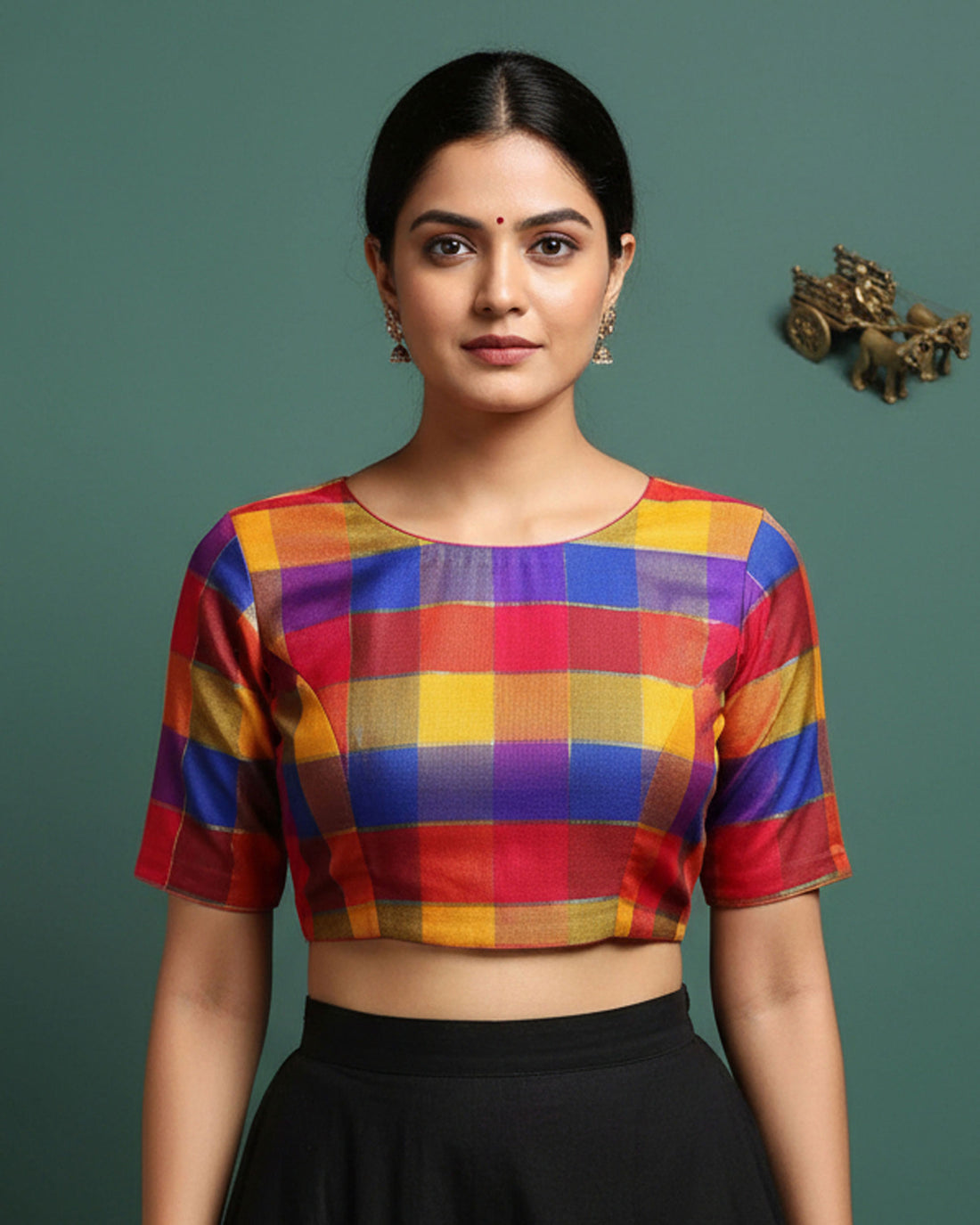 Women's Elegant Checked 1 Meter Blouse Material with Soft Finish - Multi