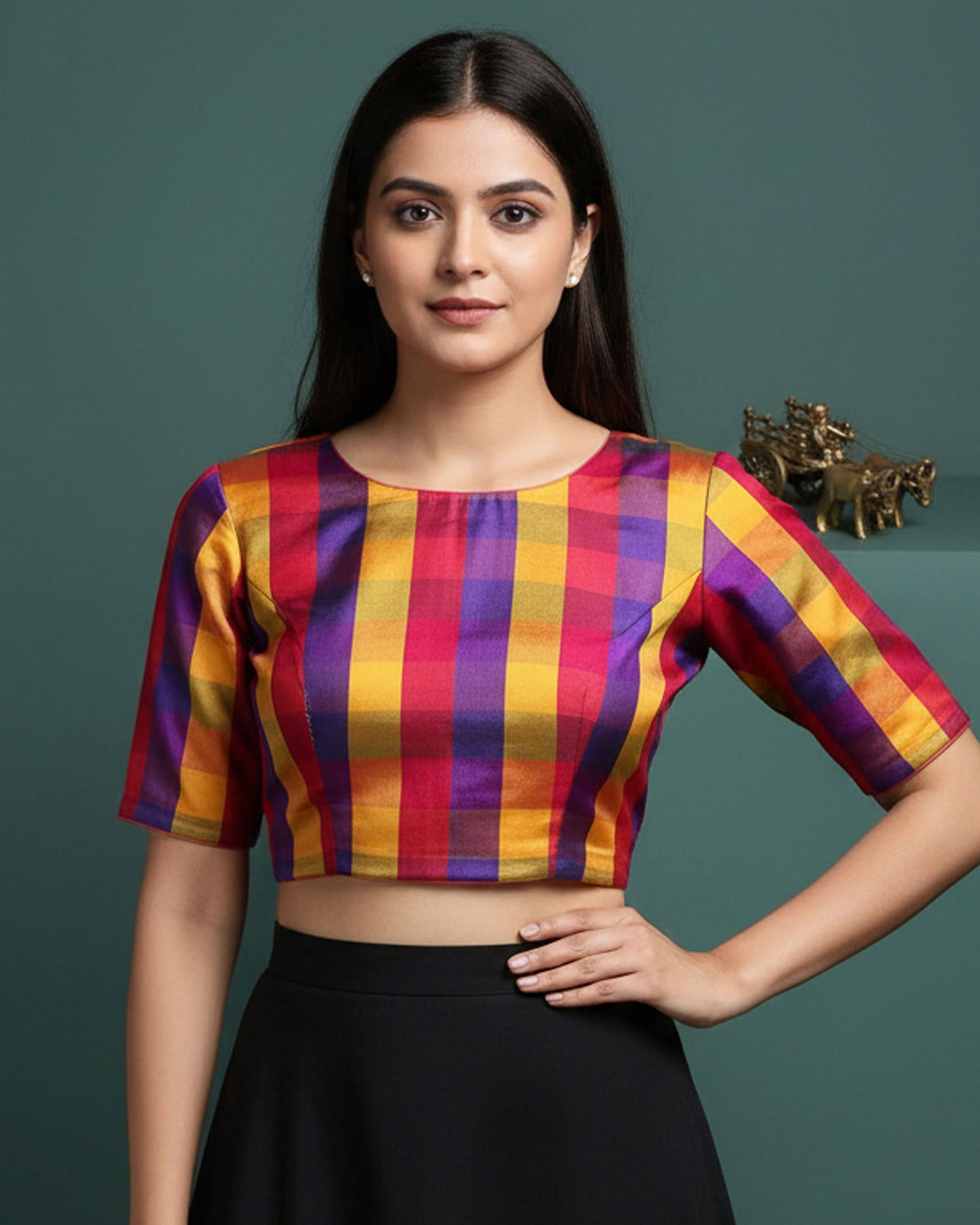 Women's Elegant Checked 1 Meter Blouse Material with Soft Finish - Multi