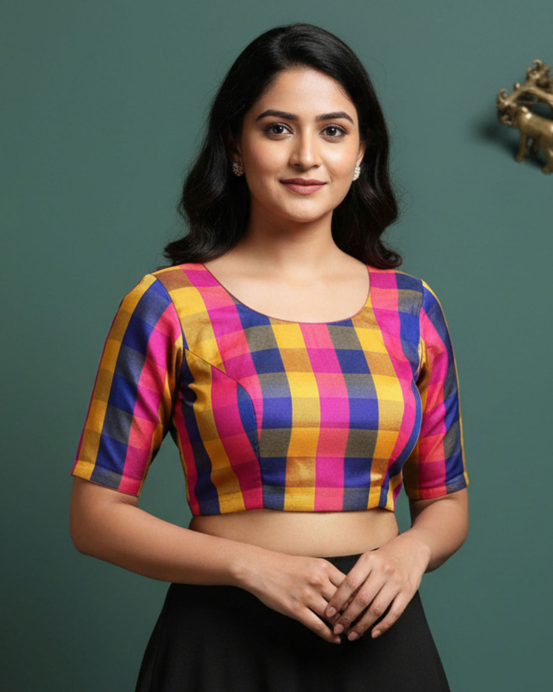 Women's Elegant Checked 1 Meter Blouse Material with Soft Finish - Multi