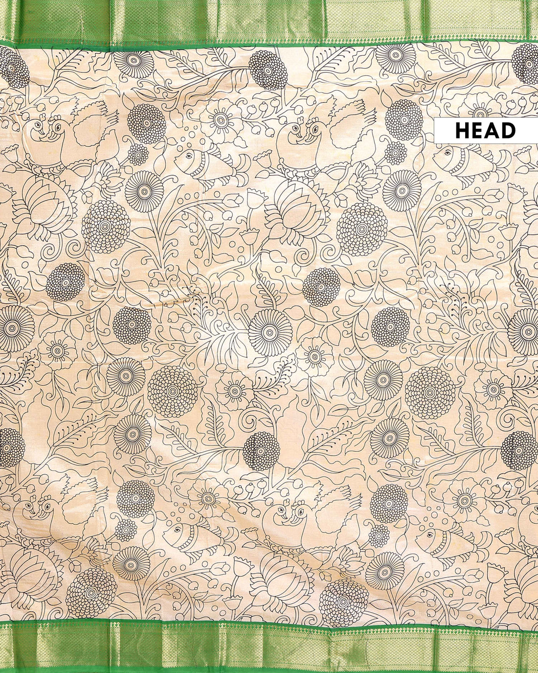 Elegant Mangalagiri Semi Silk Saree with Traditional Kalamkari-Inspired Motifs - Sandal