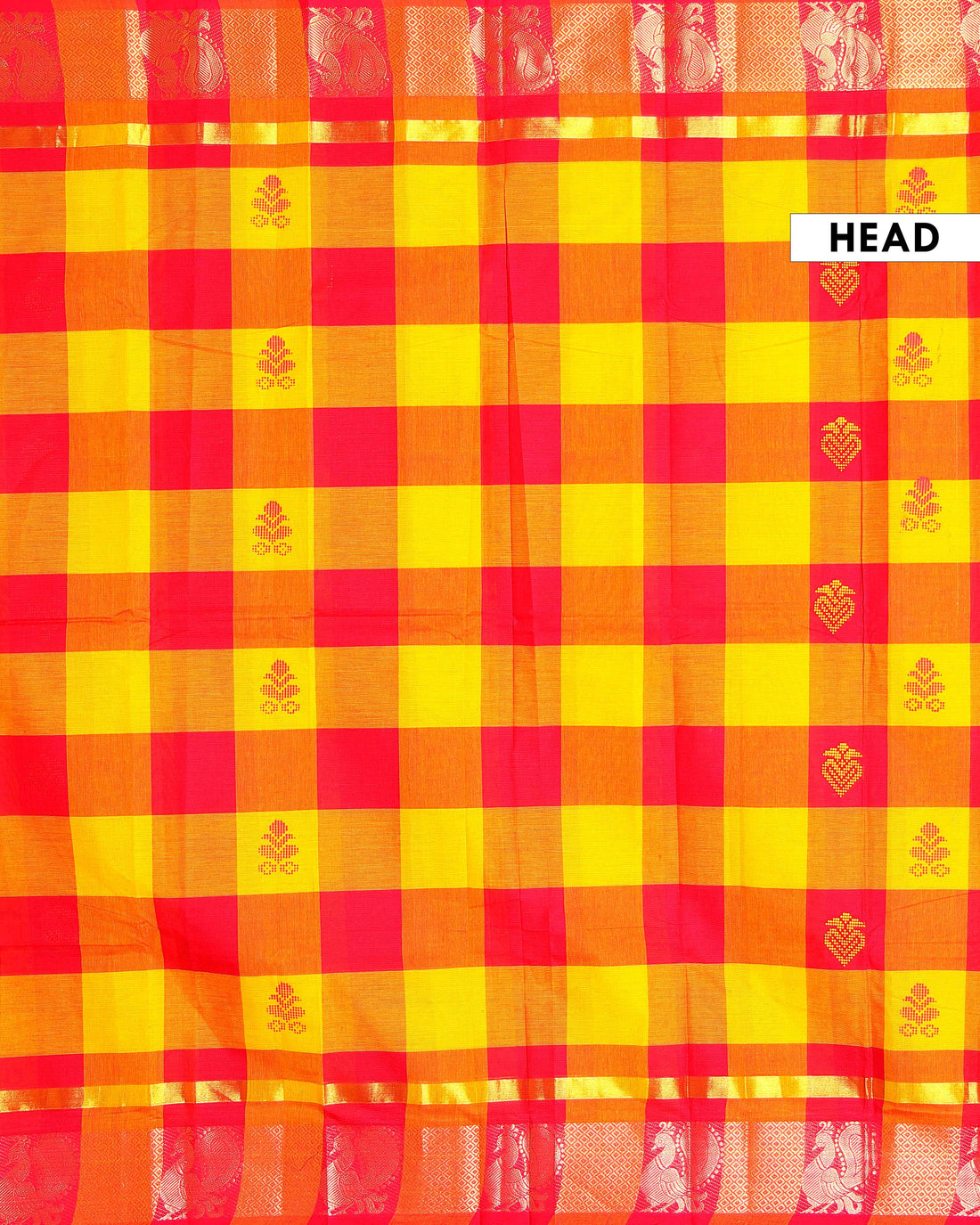 Handloom Chettinad Saree Handwoven with Classic Checks and Contrasting Jacquard Motifs - Multi