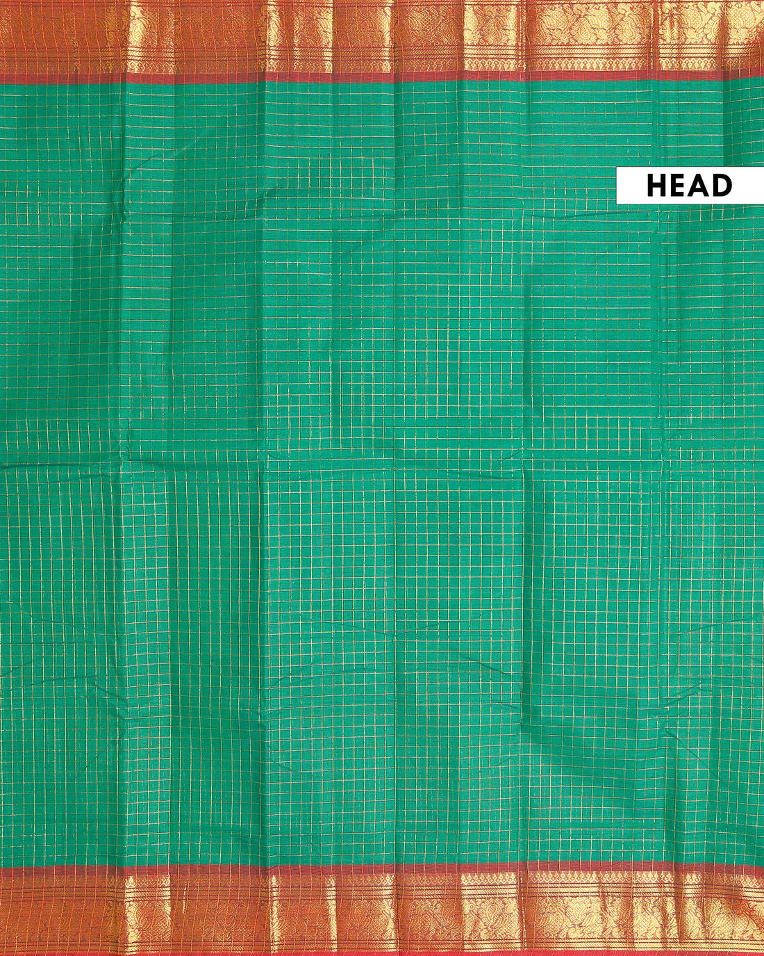 Handloom Chettinad Cotton Saree with Woven Checks and Peacock Motif - Green