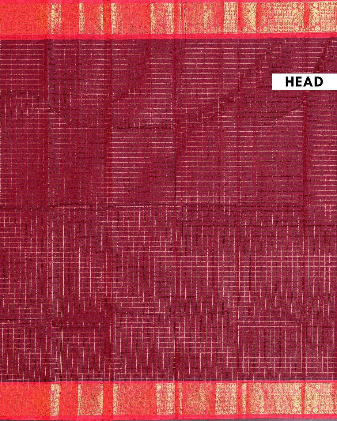 Handloom Chettinad Cotton Saree with Woven Checks and Peacock Motif - Dark Maroon