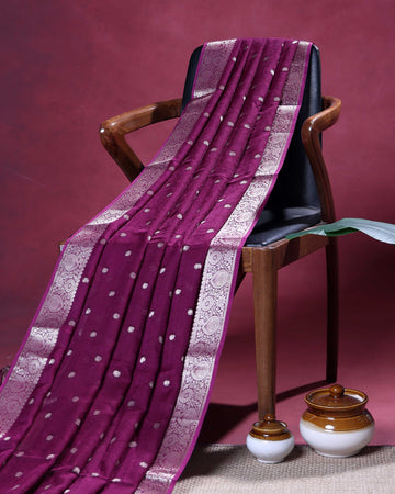 Elegant Banarasi Semi Silk Saree with Delicate Buti Motifs and Richly Woven Traditional Zari Border - Purple
