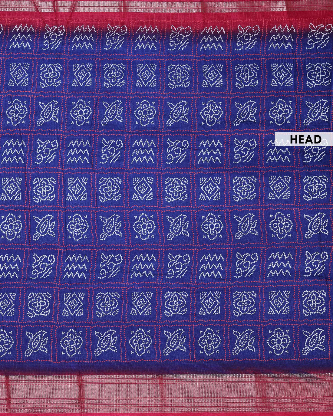Elegant Dola Silk Saree with Intricate Block Print Motif and Decorative Border - Royal Blue