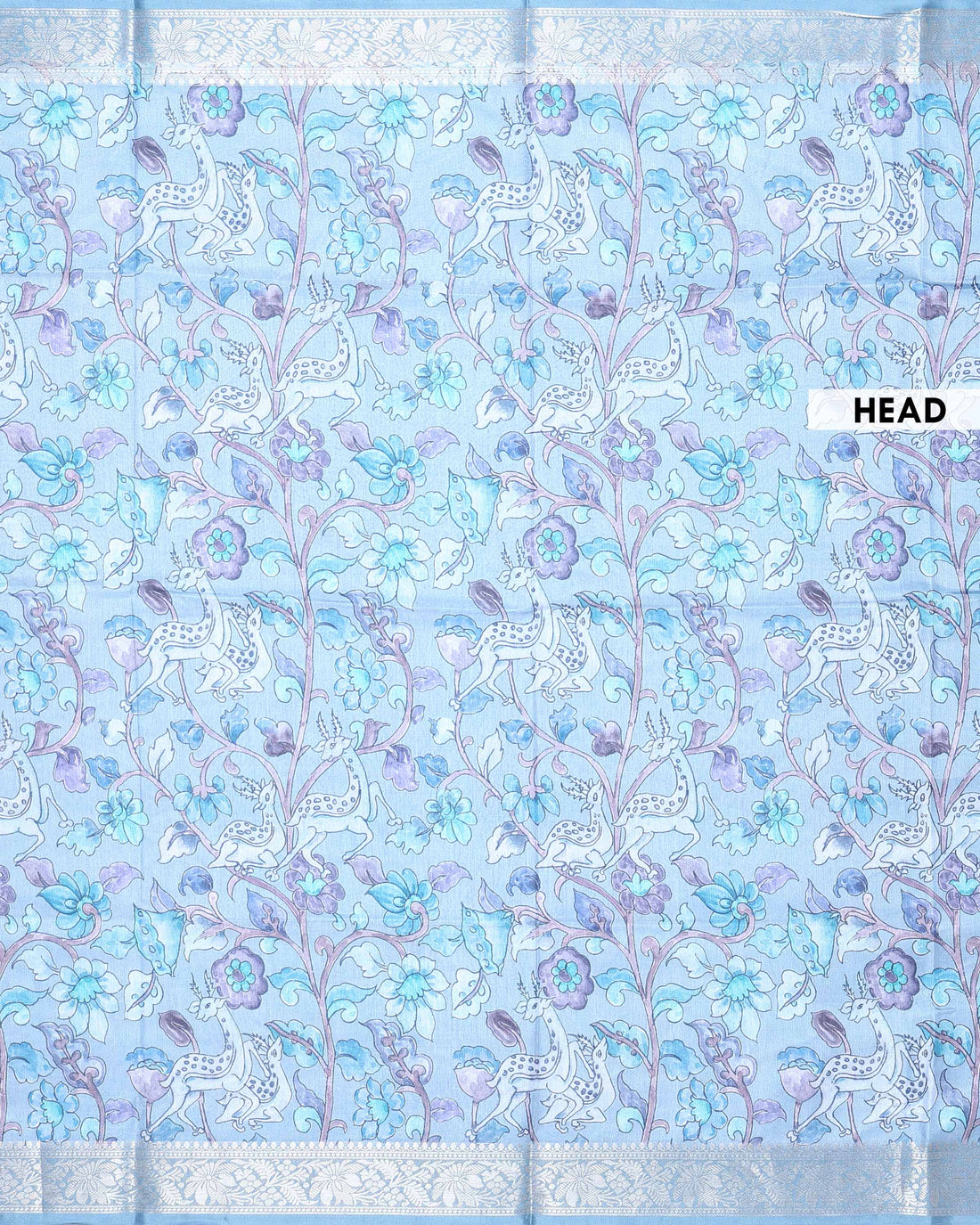 Elegant Dola Silk Saree with Ornamental Wildlife and Floral Trail Weaving and Zari Border - Light Blue