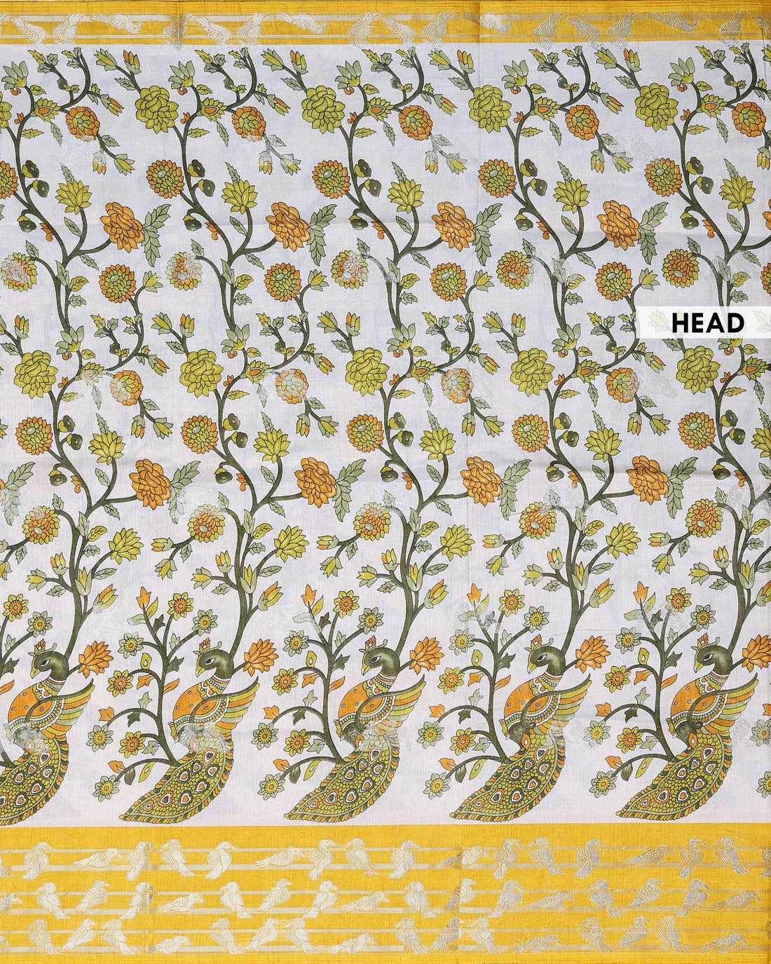 Traditional Floral and Peacock Motif Art Silk Saree with Elegant Woven Border and Intricate Nature Inspired Design - Off White