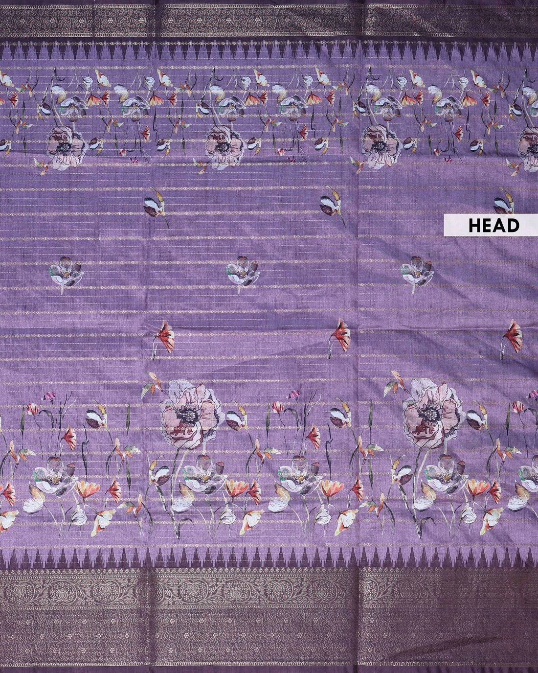 Elegant Floral Woven Dola Silk Saree with Intricate Zari Stripes and Ornate Traditional Border Design - Light Purple